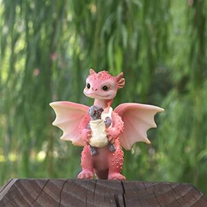 CYNOR Dragon Statue Fairy Garden Figurines for Adults Resin Home Decor Tiny Terrarium Cute Carrying Baby Ornaments