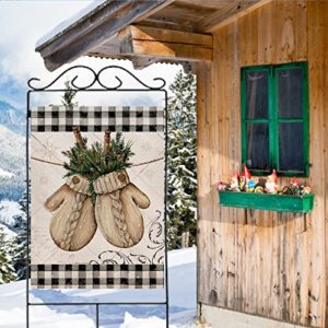 Hzppyz Winter Gloves Home Decorative House Flag Buffalo Plaid Check Farmhouse Garden Yard Outdoor Large Burlap Flag Sign Christmas Outside Decoration Xmas Seasonal Decor Double Sided Black White 28x40