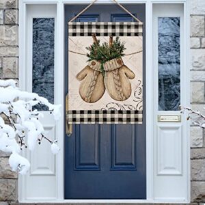 Hzppyz Winter Gloves Home Decorative House Flag Buffalo Plaid Check Farmhouse Garden Yard Outdoor Large Burlap Flag Sign Christmas Outside Decoration Xmas Seasonal Decor Double Sided Black White 28x40