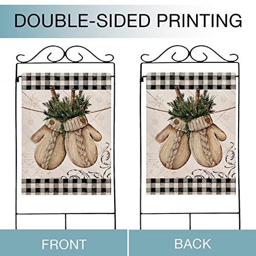 Hzppyz Winter Gloves Home Decorative House Flag Buffalo Plaid Check Farmhouse Garden Yard Outdoor Large Burlap Flag Sign Christmas Outside Decoration Xmas Seasonal Decor Double Sided Black White 28x40