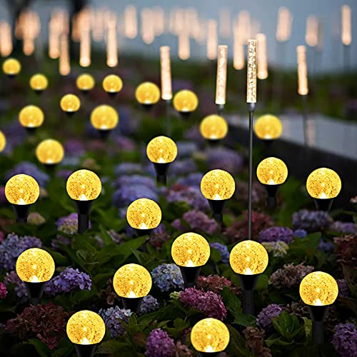 20 Led 22.15 ft Solar Outdoor Fairy Lights with 8 Modes, 20 in 1 Warm Light Globe Waterproof Stake Lights, Mini Crystal Bubble Decorative Lights for Valentines Day Yard Pathway Patio Party Wedding