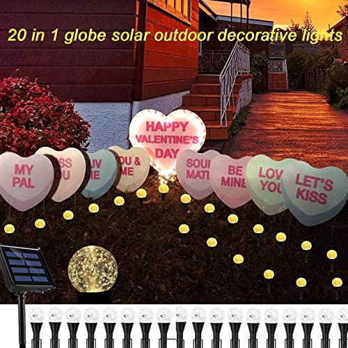 20 Led 22.15 ft Solar Outdoor Fairy Lights with 8 Modes, 20 in 1 Warm Light Globe Waterproof Stake Lights, Mini Crystal Bubble Decorative Lights for Valentines Day Yard Pathway Patio Party Wedding