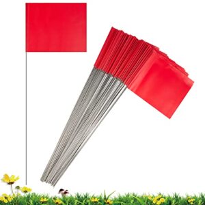 50 pack marking flags marker flags for lawn, ikayas 4 * 5 inch red pvc small yard flags yard marking flags on 15 inch steel wire, lawn flags, yard flags, garden flags
