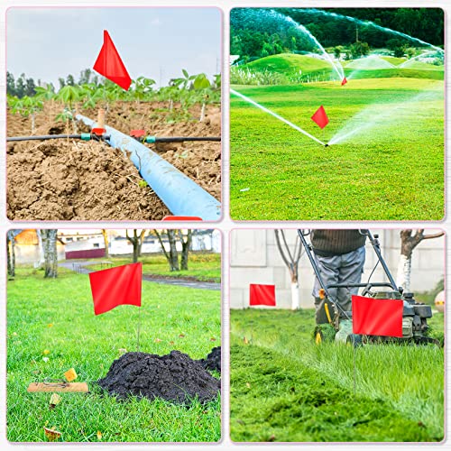 50 Pack Marking Flags Marker Flags for Lawn, IKAYAS 4 * 5 Inch Red PVC Small Yard Flags Yard Marking Flags on 15 inch Steel Wire, Lawn Flags, Yard Flags, Garden Flags