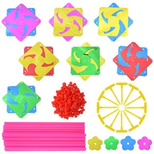 Plastic Rainbow Pinwheel,Windmill Party Pinwheels DIY Pinwheels Set for Kids Toy Garden Lawn Party Decor (100)