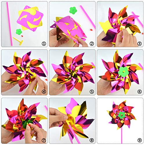 Plastic Rainbow Pinwheel,Windmill Party Pinwheels DIY Pinwheels Set for Kids Toy Garden Lawn Party Decor (100)