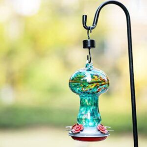 LaElvish Garden Hummingbird Feeders for Outdoors, 28OZ Hand Blown Glass Hummingbird Feeder Outside Hanging with Ant Moat,Balcony Backyard Gardening Gifts Outdoor Decor (Blue Phoenix)