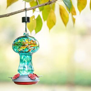 LaElvish Garden Hummingbird Feeders for Outdoors, 28OZ Hand Blown Glass Hummingbird Feeder Outside Hanging with Ant Moat,Balcony Backyard Gardening Gifts Outdoor Decor (Blue Phoenix)