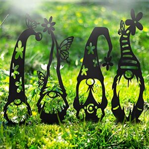 garden gnomes, sanyi gnomes garden decorations for yard, 23″ large garden stakes decorative, hollow out silhouette metal garden decor for lawn, metal yard art (4 pcs)