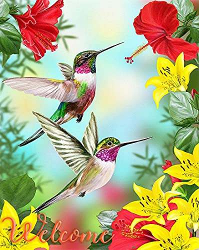 Hummingbird Garden Flags, Flower Garden Spring Yard Flags 12 X 18 Double Sided Polyester Welcome House Flag Banners For Decorative Garden Flags Spring