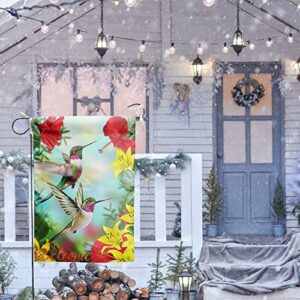 Hummingbird Garden Flags, Flower Garden Spring Yard Flags 12 X 18 Double Sided Polyester Welcome House Flag Banners For Decorative Garden Flags Spring