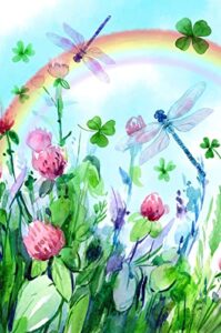 texupday clover shamrock floral rainbow dragonfly decoration st.patrick’s day spring vertical garden flag farmhouse holiday party outdoor yard banner 12″ x 18″