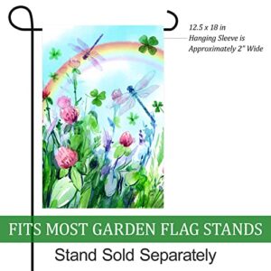 Texupday Clover Shamrock Floral Rainbow Dragonfly Decoration St.Patrick's Day Spring Vertical Garden Flag Farmhouse Holiday Party Outdoor Yard Banner 12" x 18"