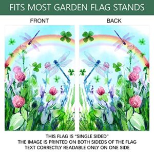 Texupday Clover Shamrock Floral Rainbow Dragonfly Decoration St.Patrick's Day Spring Vertical Garden Flag Farmhouse Holiday Party Outdoor Yard Banner 12" x 18"