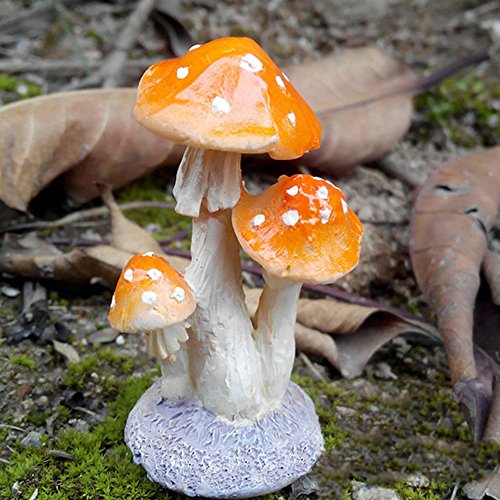 3 Pack Fairy Garden Miniatures Decoration Orange Mushroom Resin DIY Garden Ornament Micro Landscape Mini Dollhouse