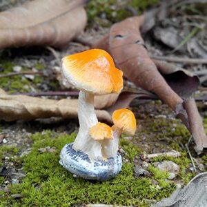 3 Pack Fairy Garden Miniatures Decoration Orange Mushroom Resin DIY Garden Ornament Micro Landscape Mini Dollhouse