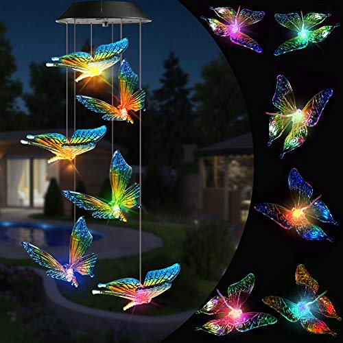 Toodour Solar Wind Chime Outdoor, Color Changing Wind Chimes Butterfly, LED Decorative Mobile, Waterproof Outdoor Decorative Lights for Patio, Balcony, Bedroom, Party, Yard, Window, Garden