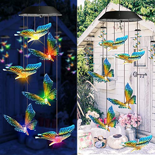 Toodour Solar Wind Chime Outdoor, Color Changing Wind Chimes Butterfly, LED Decorative Mobile, Waterproof Outdoor Decorative Lights for Patio, Balcony, Bedroom, Party, Yard, Window, Garden