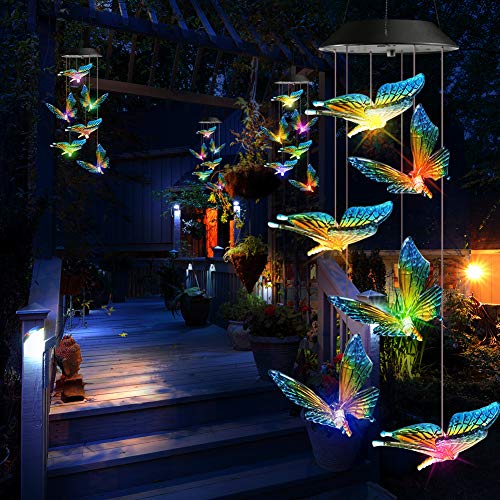 Toodour Solar Wind Chime Outdoor, Color Changing Wind Chimes Butterfly, LED Decorative Mobile, Waterproof Outdoor Decorative Lights for Patio, Balcony, Bedroom, Party, Yard, Window, Garden