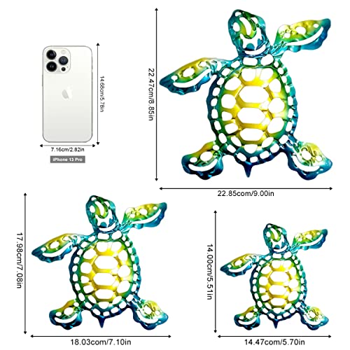 Daogtc Metal Sea Turtle Wall Art Decor,Set of 3 Beach Ocean Nautical Theme Hanging Decorations, Metal Art Decor for Patio Fence Living Room Pool Bathroom Garden