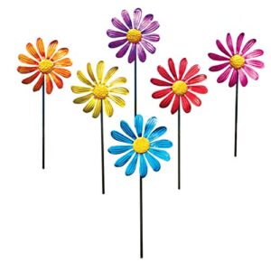 collections etc colorful seasonal daisy petal spinners, metal stakes – set of 6-18″ tall – spring, summer seasonal decor – for gardens, yards, & front lawns