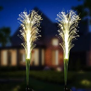 aoliy solar garden flower lights, 2 pack reed outdoor led waterproof garden stake lights path decorative for patio yard pathway landscape enlarged solar panel.(warm white)