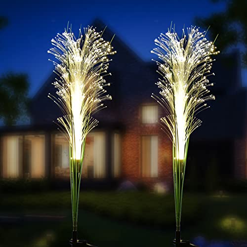 AOLIY Solar Garden Flower Lights, 2 Pack Reed Outdoor LED Waterproof Garden Stake Lights Path Decorative for Patio Yard Pathway Landscape Enlarged Solar Panel.(Warm White)