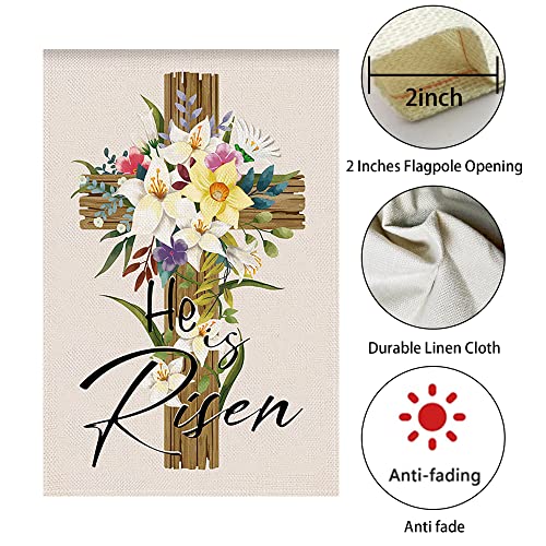 WODISON He is Risen Easter Garden Flag Jesus Religious Easter Garden Flag For Yard House, 12x18 Inch Easter Cross Lily Double Sided Printing, Outdoors Home Decorative Banner (Only Flag)