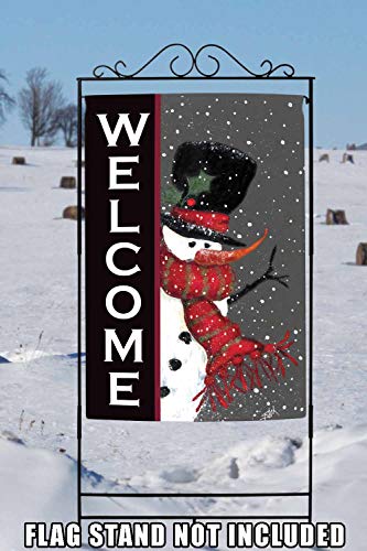 Toland Home Garden 100563 Snowman Welcome Winter Flag 28x40 Inch Double Sided Winter Garden Flag for Outdoor House Flag Yard Decoration