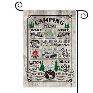 avoin colorlife camping rules tips slogan garden flag vertical double sided, deer tree rustic camper holiday relax flag yard outdoor decoration 12.5 x 18 inch