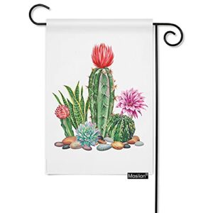 moslion cactus garden flags double sided watercolor green garden cacti stones pink flower yard flag 12.5×18 inch burlap banners home decorative outdoor villa