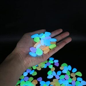 Glow in The Dark Rocks - 200pcs Luminous Stone Glow Pebbles for Garden, Fish Tank, Aquariums, Decorations for Walkways, Houseplants Powered by Light and Solar