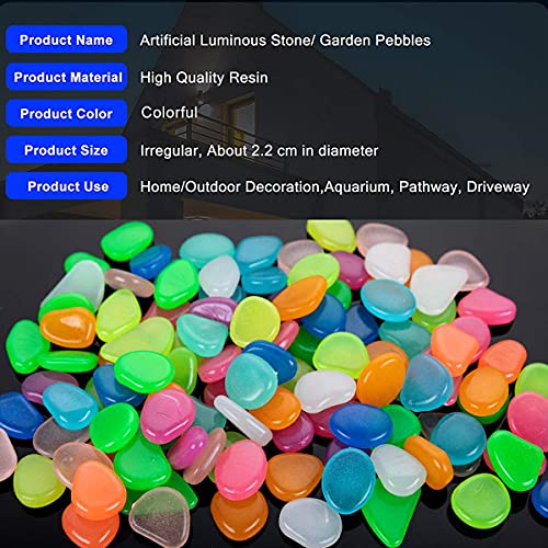 Glow in The Dark Rocks - 200pcs Luminous Stone Glow Pebbles for Garden, Fish Tank, Aquariums, Decorations for Walkways, Houseplants Powered by Light and Solar