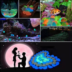 Glow in The Dark Rocks - 200pcs Luminous Stone Glow Pebbles for Garden, Fish Tank, Aquariums, Decorations for Walkways, Houseplants Powered by Light and Solar