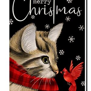 Christmas Cat Garden Flag 12x18 Vertical Double Sided Merry Christmas Cardinal Bird Farmhouse Winter Holiday Outside Decorations Black Burlap Yard Flag BW213