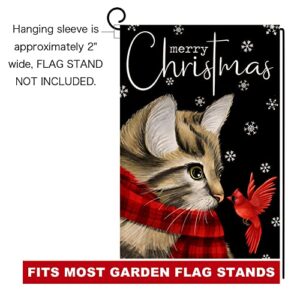 Christmas Cat Garden Flag 12x18 Vertical Double Sided Merry Christmas Cardinal Bird Farmhouse Winter Holiday Outside Decorations Black Burlap Yard Flag BW213