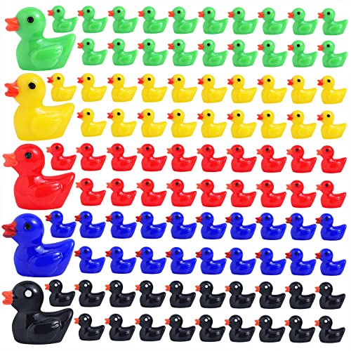 100 Pcs Mini Resin Duck, Miniature Tiny Ducks Micro Fairy Garden Landscape Aquarium Dollhouse Ornament for Potted Plants Decoration, DIY Slime, Home Decorations, Christmas Accessories(5 Colors)