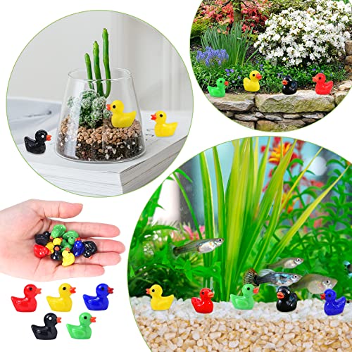 100 Pcs Mini Resin Duck, Miniature Tiny Ducks Micro Fairy Garden Landscape Aquarium Dollhouse Ornament for Potted Plants Decoration, DIY Slime, Home Decorations, Christmas Accessories(5 Colors)