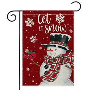 larmoy christmas winter garden flag snowman with let it snow cardinal and snowflake,12×18 vertical double sided,small holiday decor for yard rustic farmhouse outdoor