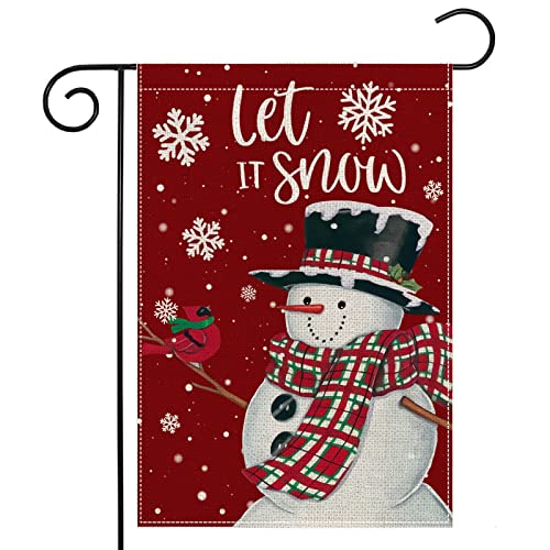 LARMOY Christmas Winter Garden Flag Snowman with Let It Snow Cardinal and Snowflake,12×18 Vertical Double Sided,Small Holiday Decor for Yard Rustic Farmhouse Outdoor