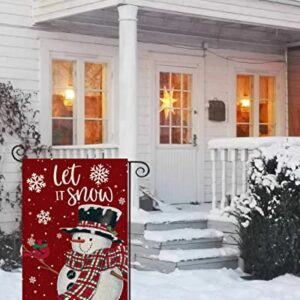 LARMOY Christmas Winter Garden Flag Snowman with Let It Snow Cardinal and Snowflake,12×18 Vertical Double Sided,Small Holiday Decor for Yard Rustic Farmhouse Outdoor