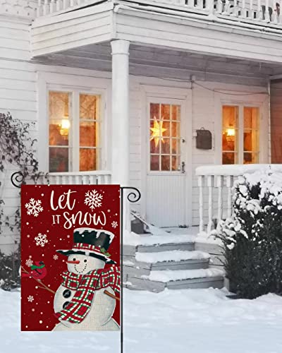 LARMOY Christmas Winter Garden Flag Snowman with Let It Snow Cardinal and Snowflake,12×18 Vertical Double Sided,Small Holiday Decor for Yard Rustic Farmhouse Outdoor