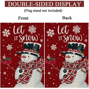 LARMOY Christmas Winter Garden Flag Snowman with Let It Snow Cardinal and Snowflake,12×18 Vertical Double Sided,Small Holiday Decor for Yard Rustic Farmhouse Outdoor