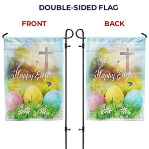 America Forever Happy Easter Garden Flag 12.5 x 18 Inch Religious Cross Holiday Spring Seasonal Yard Outdoor Decorative Double Sided Easter Eggs Garden Flag