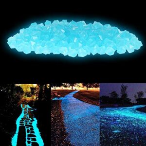 tnjskce 300 pcs glowing rocks, glow in the dark rocks for outdoor decor garden lawn yard, aquarium, fish tank, pathway, luminous pebbles powered by light or solar-recharge repeatedly (blue, 300 pcs)