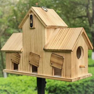 STARSWR Bird Houses for Outside,Outdoor 3 Hole Bird House Room for 3 Bird Families Bluebird Finch Cardinals Hanging Birdhouse for Garden