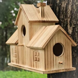 STARSWR Bird Houses for Outside,Outdoor 3 Hole Bird House Room for 3 Bird Families Bluebird Finch Cardinals Hanging Birdhouse for Garden