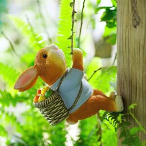 Pearlead Resin Climbing Rabbit Statue with Hanging Rope and Hook Bunny Garden Sculpture Rabbit Figurine Home Decor Bunny Statue Decor for Indoor and Outdoor