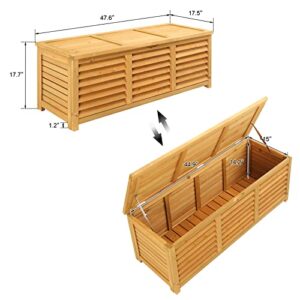 VINGLI 47 Gallon Wood Deck Box, Outdoor Storage Box for Tools, Toys, Patio Storage Bench Container for Backyard, Porch, Garden (Natural)