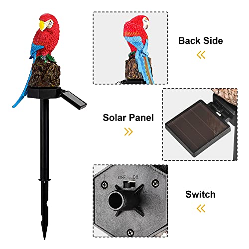 XURLEQ Garden Solar Light Outdoor Decor, Resin Parrot Solar LED Light for Outdoor, Animal Waterproof Light for Flower Fence Lawn Passage Walkway Courtyard Party Decoration, Red Parrot